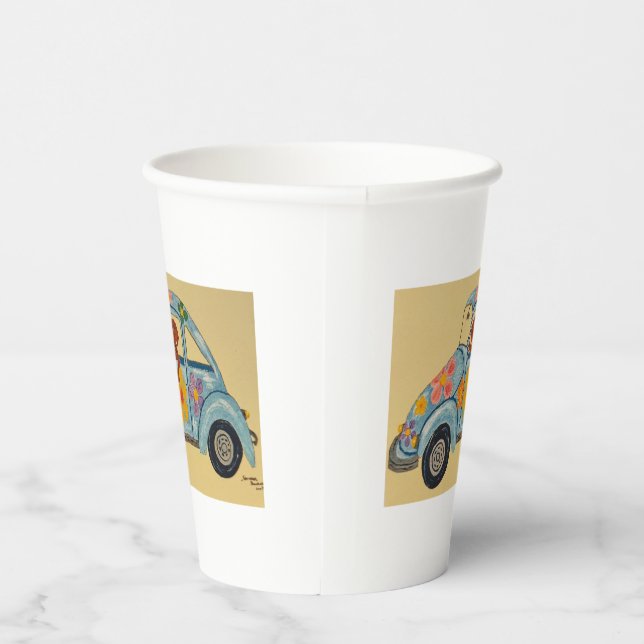 Vasos de papel de Dachshund en Coche Hippie (Derecha)