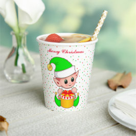 Vasos de papel de duende de Navidad lindo y confet