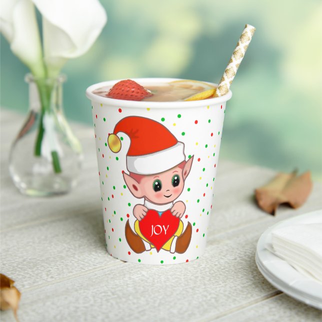Vasos de papel de duende de Navidad y confeti (in situ)