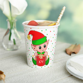 Vasos de papel de duende de Navidad y confeti