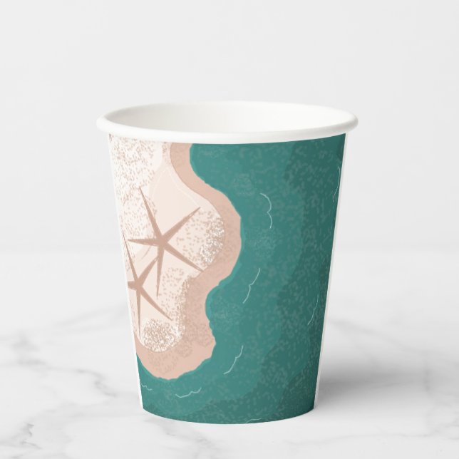 Vasos de papel de estrellas de mar y océano verde (Anverso)
