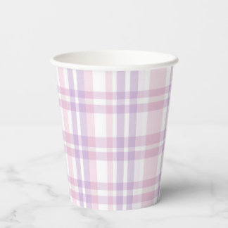 Vasos de papel de fiesta de jardín a cuadros rosa