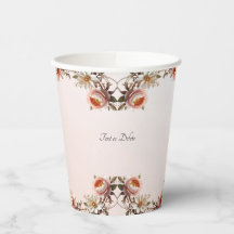 Vasos de Papel de Flores Rosadas y Blancas Decorat