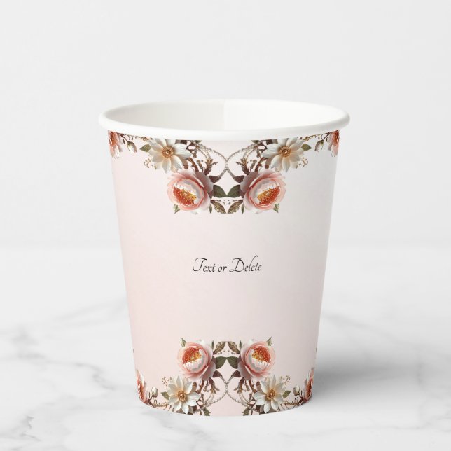 Vasos de Papel de Flores Rosadas y Blancas Decorat (Izquierda)