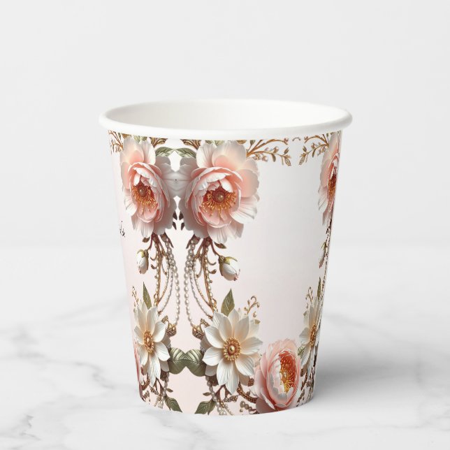 Vasos de Papel de Flores Rosadas y Blancas Decorat (Reverso )