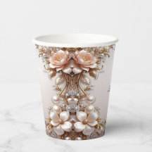 Vasos de papel de flores suaves rosadas y blancas