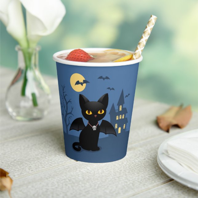 Vasos de papel de gato negro vampiro de Halloween  (in situ)
