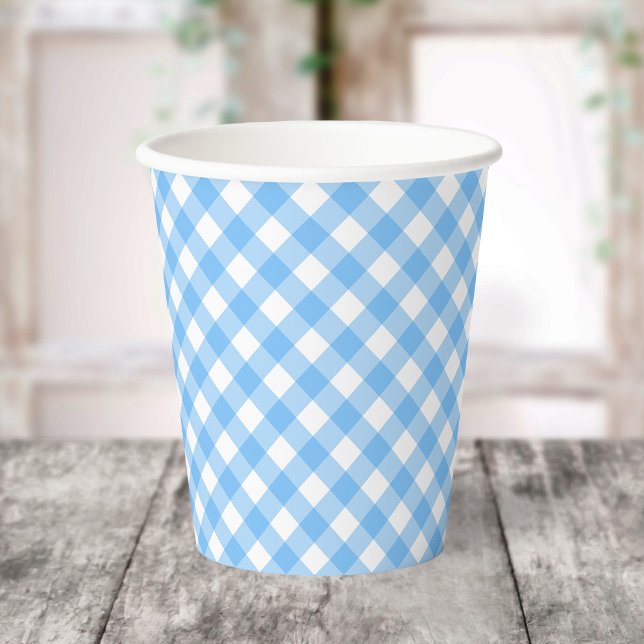 Vasos de papel de gingham azul bebé (Subido por el creador)