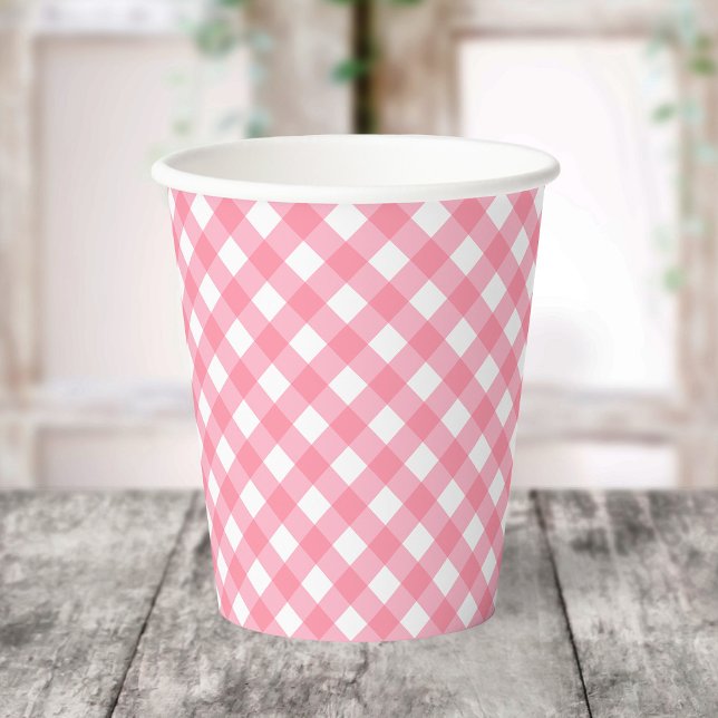 Vasos de papel de gingham rosa bebé (Subido por el creador)