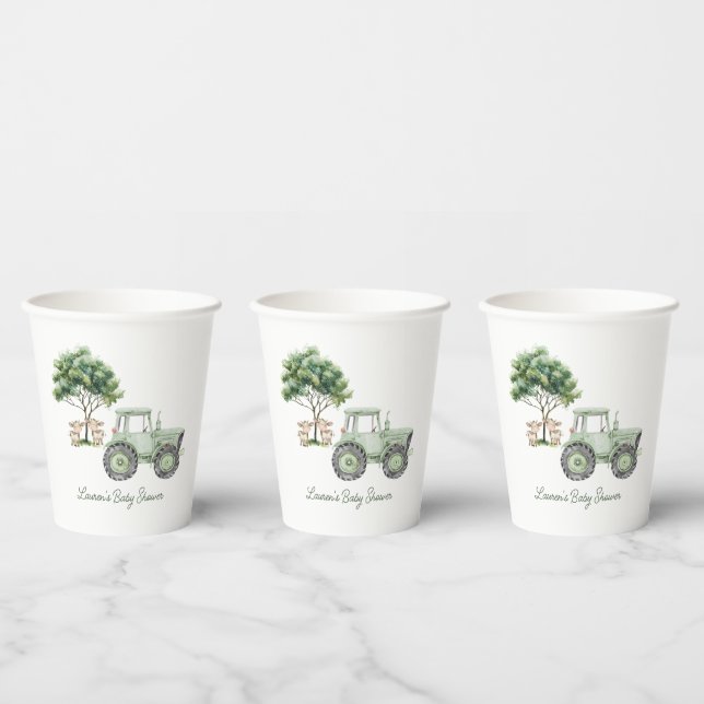 Vasos de papel de granja de tractor verde acuarela (Multi)