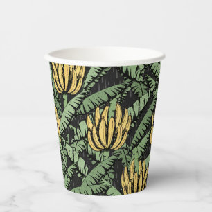 Vasos de papel de hojas de plátano tropical negro