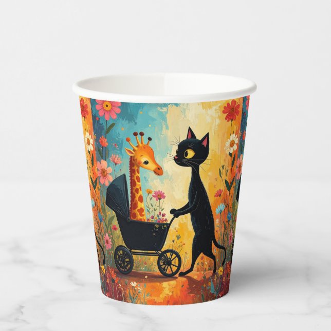 Vasos de papel de jirafa de gato lindo (Izquierda)