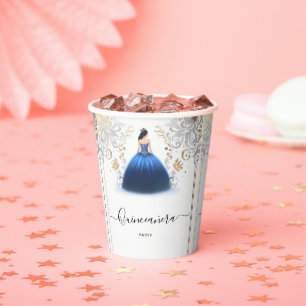 Vasos De Papel De marfil Ombre Cielo Dorado Real Azul Quinceanera