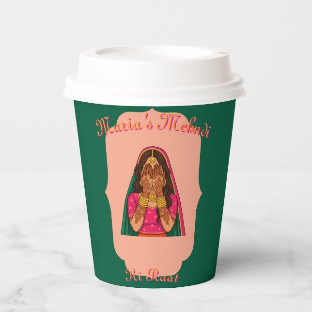 Vasos de papel de Mehndi verde/rosa (Anverso)