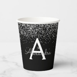 Vasos de papel de monograma con brillo plateado ne