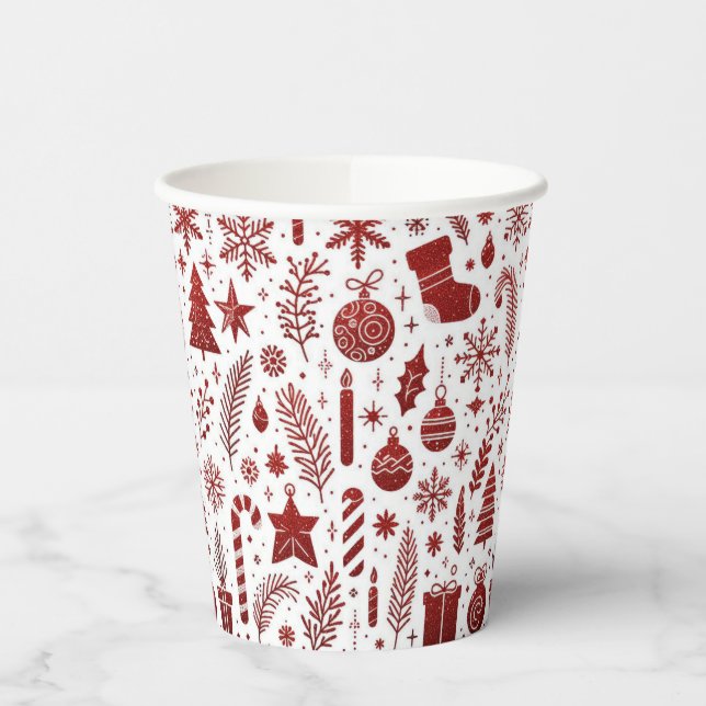 Vasos de Papel de Navidad Blancos Rojos (Izquierda)