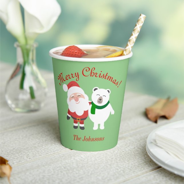 Vasos de papel de Navidad con Santa y oso (in situ)