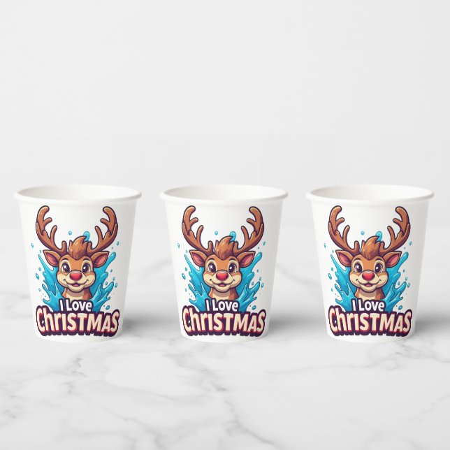 Vasos de papel de Navidad de renos lindos Fiesta (Multi)