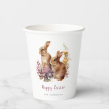 Vasos de papel de Pascua con flores en acuarela