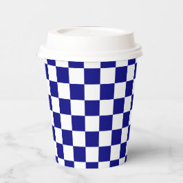 Vasos de papel de patrón cuadrado azul marino blan