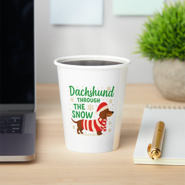Vasos de papel de perro salchicha de Navidad (in situ)