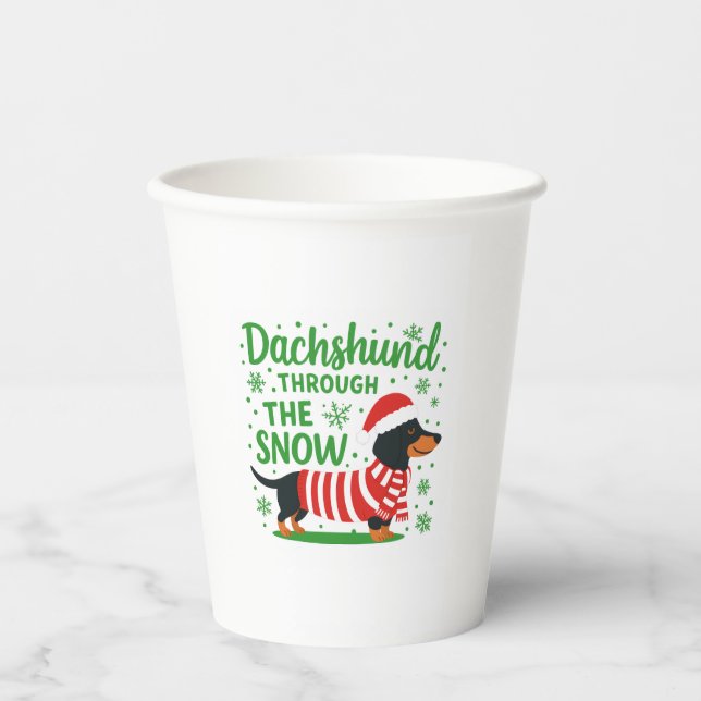 Vasos de papel de perro salchicha de Navidad (Anverso)