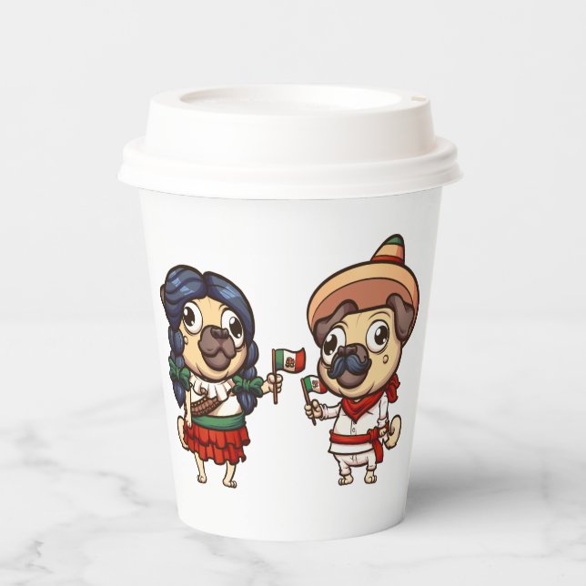 Vasos de papel de pugs del Cinco De Mayo (Anverso)