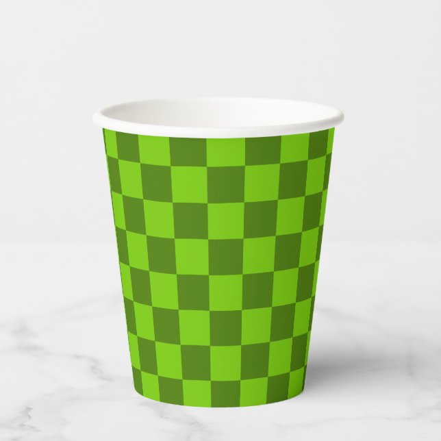 Vasos de papel de tablero de ajedrez magenta visua (Anverso)