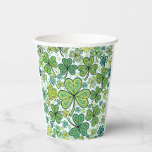 Vasos de papel de trébol de shamrock verde azul
