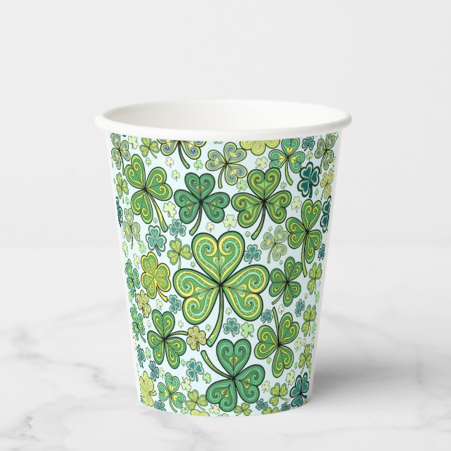 Vasos de papel de trébol de shamrock verde azul (Anverso)