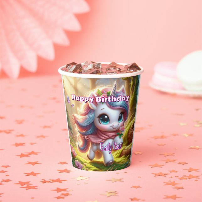 Vasos de papel de unicornio personalizados  (in situ)