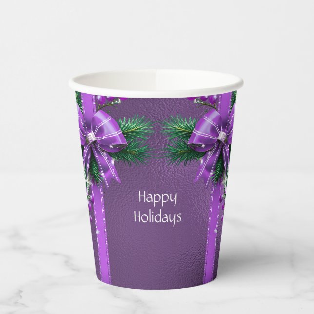 Vasos de papel de vacaciones con lazo morado (Izquierda)