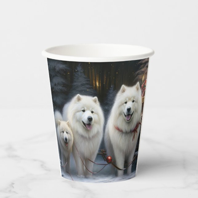 Vasos De Papel Decoración de los Navidades Samoyed Snowy Sleigh (Anverso)