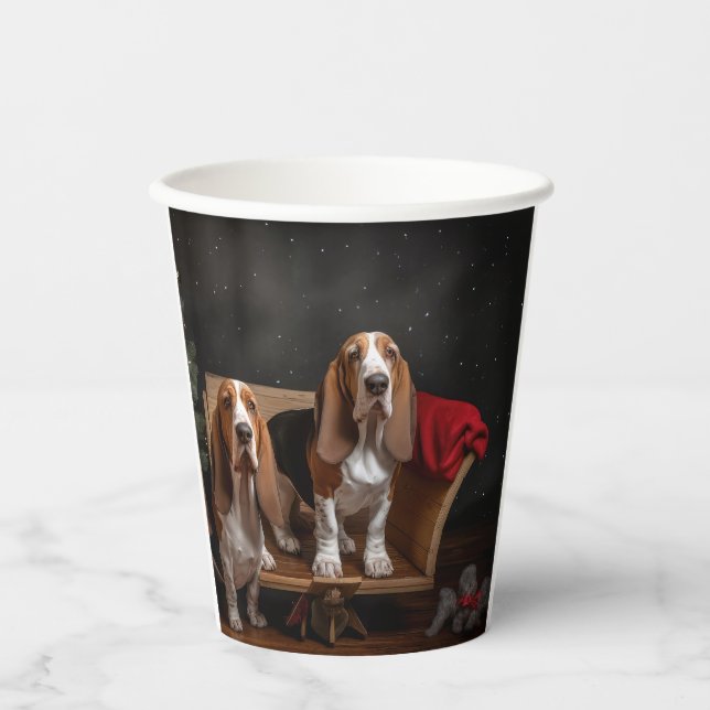 Vasos De Papel Decoración de Navidades de Basset Hound Snowy Slei (Anverso)