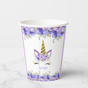 Vasos De Papel Decoraciones de cumpleaños de Unicornio violeta fr