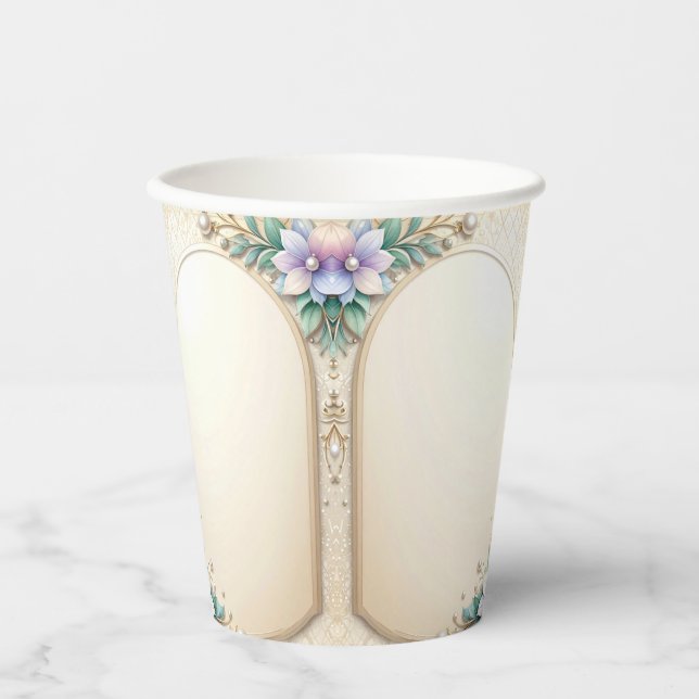 Vasos De Papel Decorative Floral Frame with Pearls Paper Cups (Anverso)