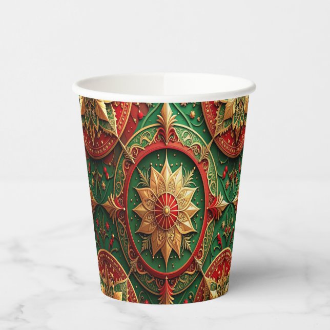 Vasos de Papel Decorativos Navideños Rojo Verde (Izquierda)