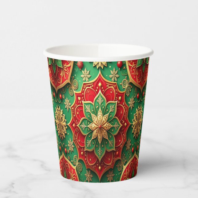 Vasos de Papel Decorativos Navideños Rojo Verde (Izquierda)