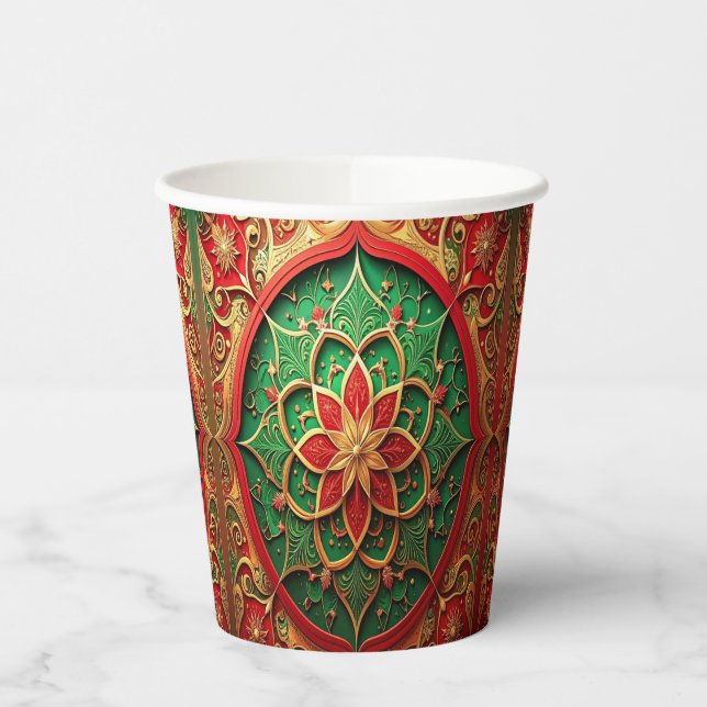 Vasos de Papel Decorativos Navideños Rojo Verde (Izquierda)