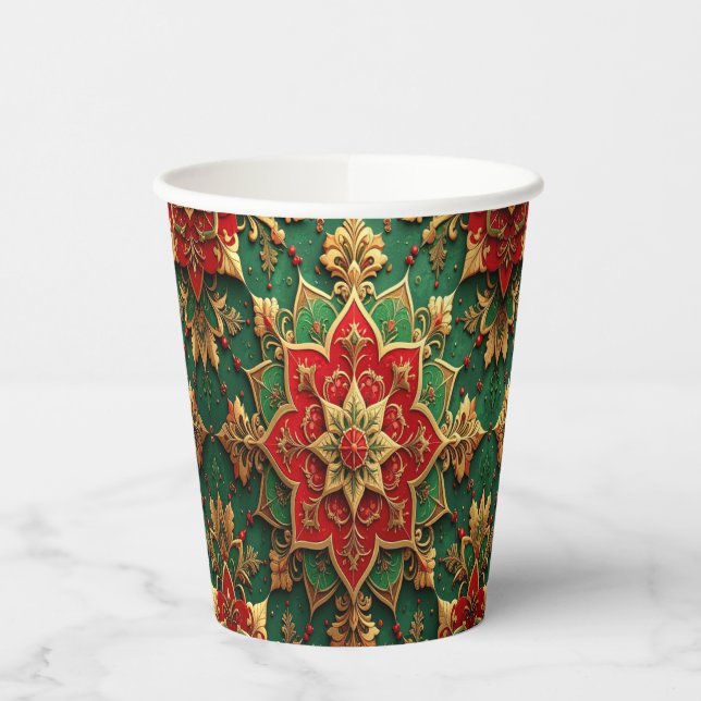 Vasos de Papel Decorativos Navideños Rojo Verde (Izquierda)