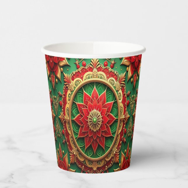 Vasos de Papel Decorativos Navideños Rojo Verde (Izquierda)