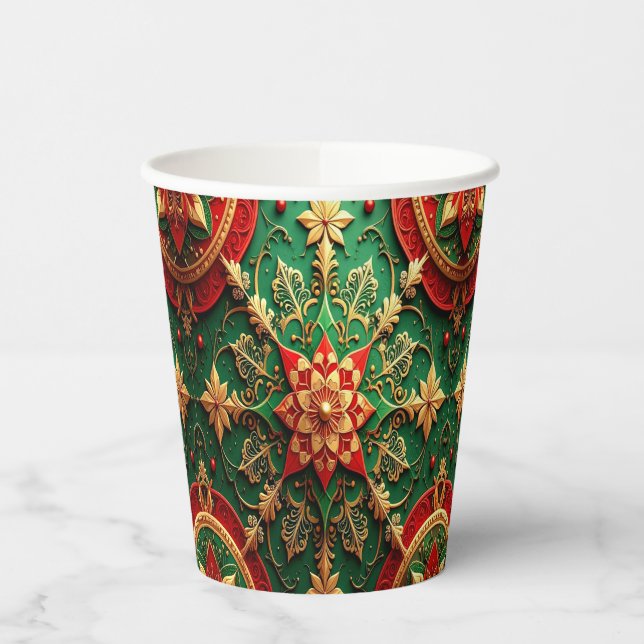 Vasos de Papel Decorativos Navideños Rojo Verde (Izquierda)