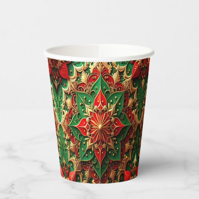 Vasos de papel decorativos navideños rojos y verde (Izquierda)