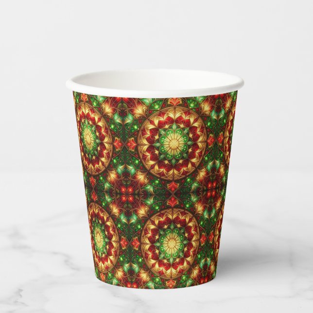 Vasos de Papel Decorativos Navideños Verdes Rojos (Anverso)