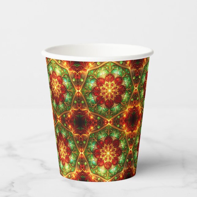 Vasos de Papel Decorativos Navideños Verdes Rojos (Anverso)