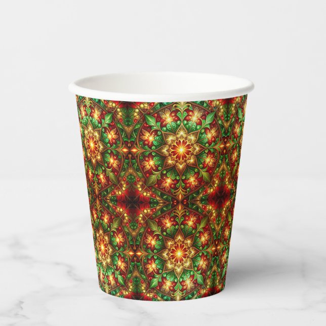 Vasos de Papel Decorativos Navideños Verdes Rojos (Anverso)