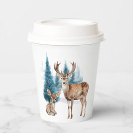 Vasos De Papel Deer and doe with snowy pine tree