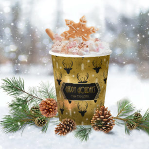 Vasos De Papel Deer Antlers Flechas Navidades Patrón de oro ID861