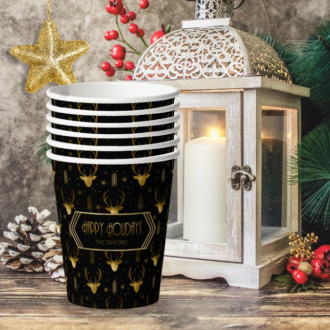 Vasos De Papel Deer Antlers Flechas Navidades Patrón de oro ID861 (Subido por el creador)