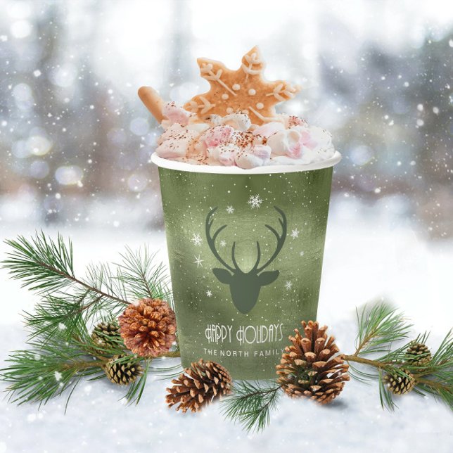Vasos De Papel Deer Antlers Silhouette & Snowflakes Green ID861 (Subido por el creador)